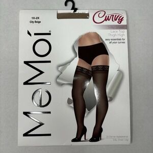 Me Moi Stocking Thigh High 1X 2X City Beige Silky Sheer Lace Top Curvy Sexy Twee
